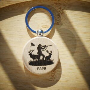 Porte-clé Papa Chasseur – Bois de hêtre