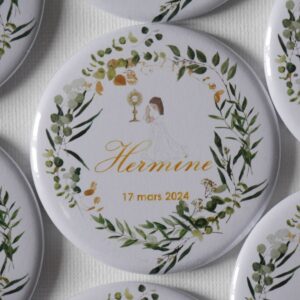 Lots de 7 aimants/magnets personnalisés – Couronne de feuillage vert 1ère Communion