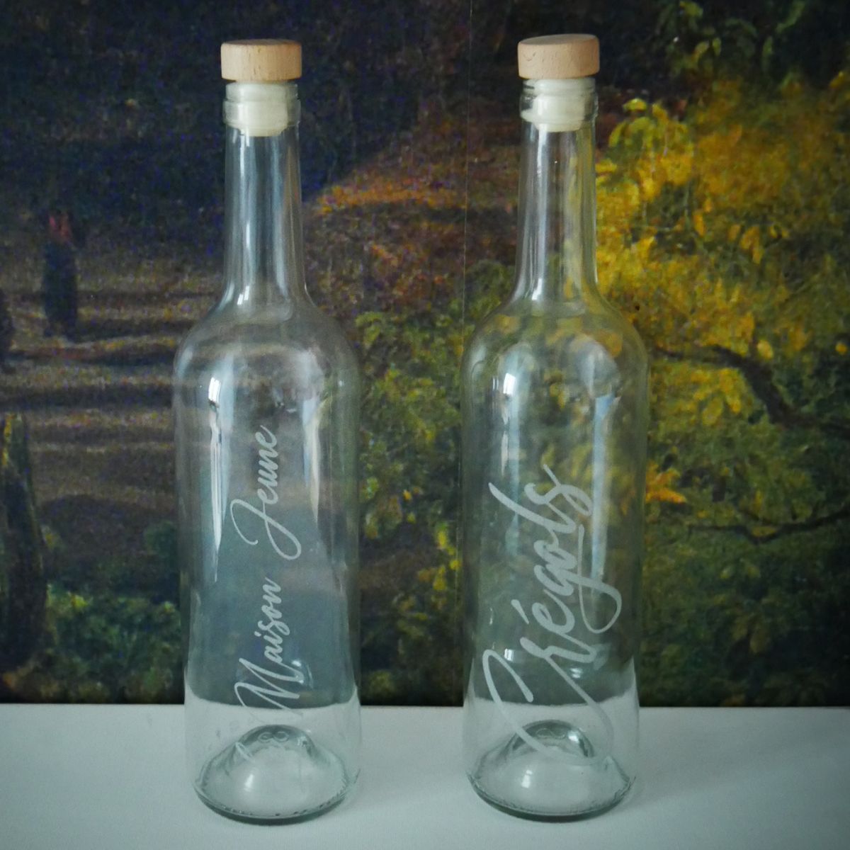 Bouteille en verre gravée personnalisée 75 cl – Bouchon bois