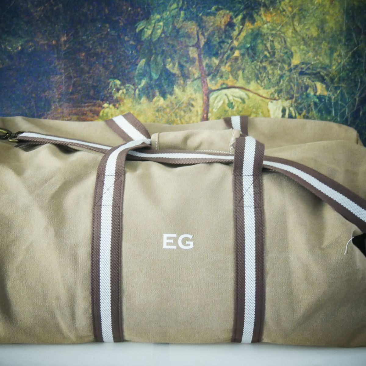 Grand sac de voyage en toile vintage personnalisé – camel – 45L - Image 3