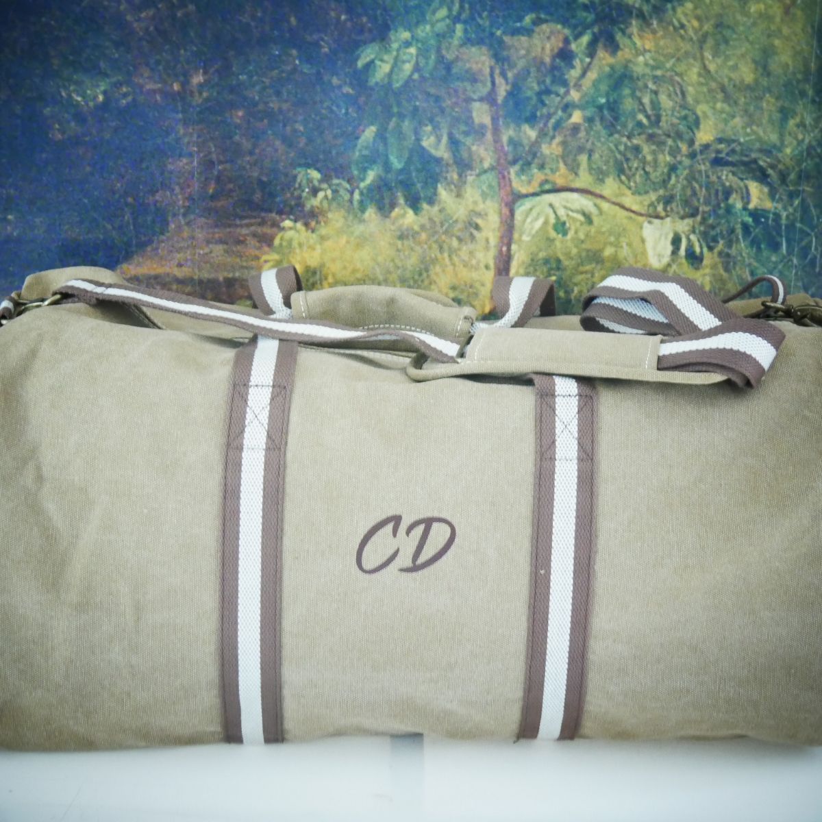 Grand sac de voyage en toile vintage personnalisé – camel – 45L - Image 2