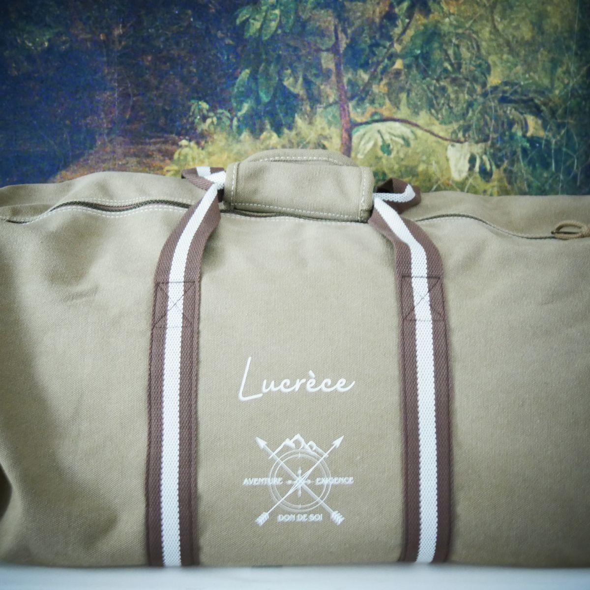 Grand sac de voyage en toile vintage personnalisé – camel – 45L