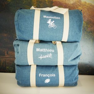 Sac polochon enfant en toile, personnalisé – denim clair – 20L