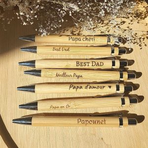 Stylo bille en bambou gravé – Papa – cadeau personnalisé