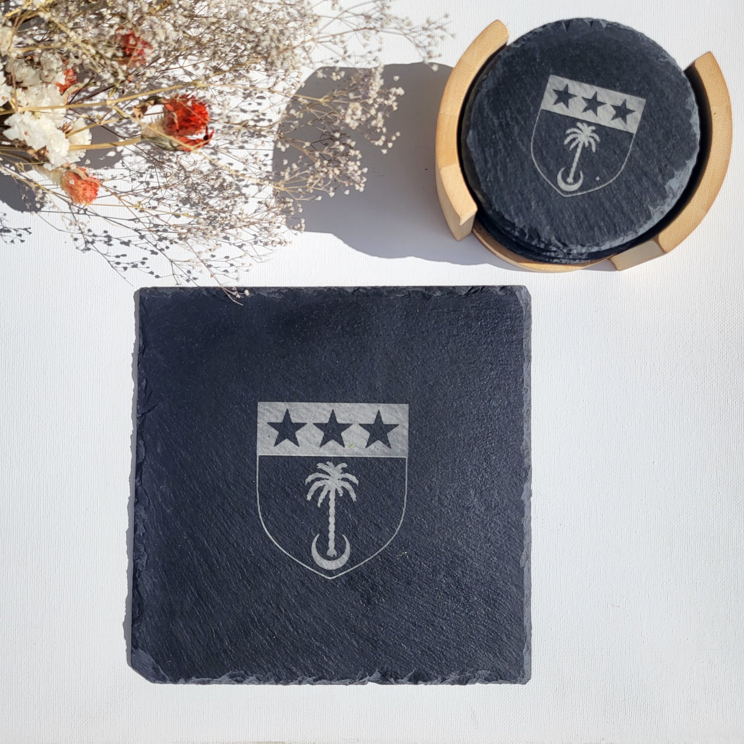 Lot de 6 dessous de verres en ardoise aux Armoiries de famille - Image 5