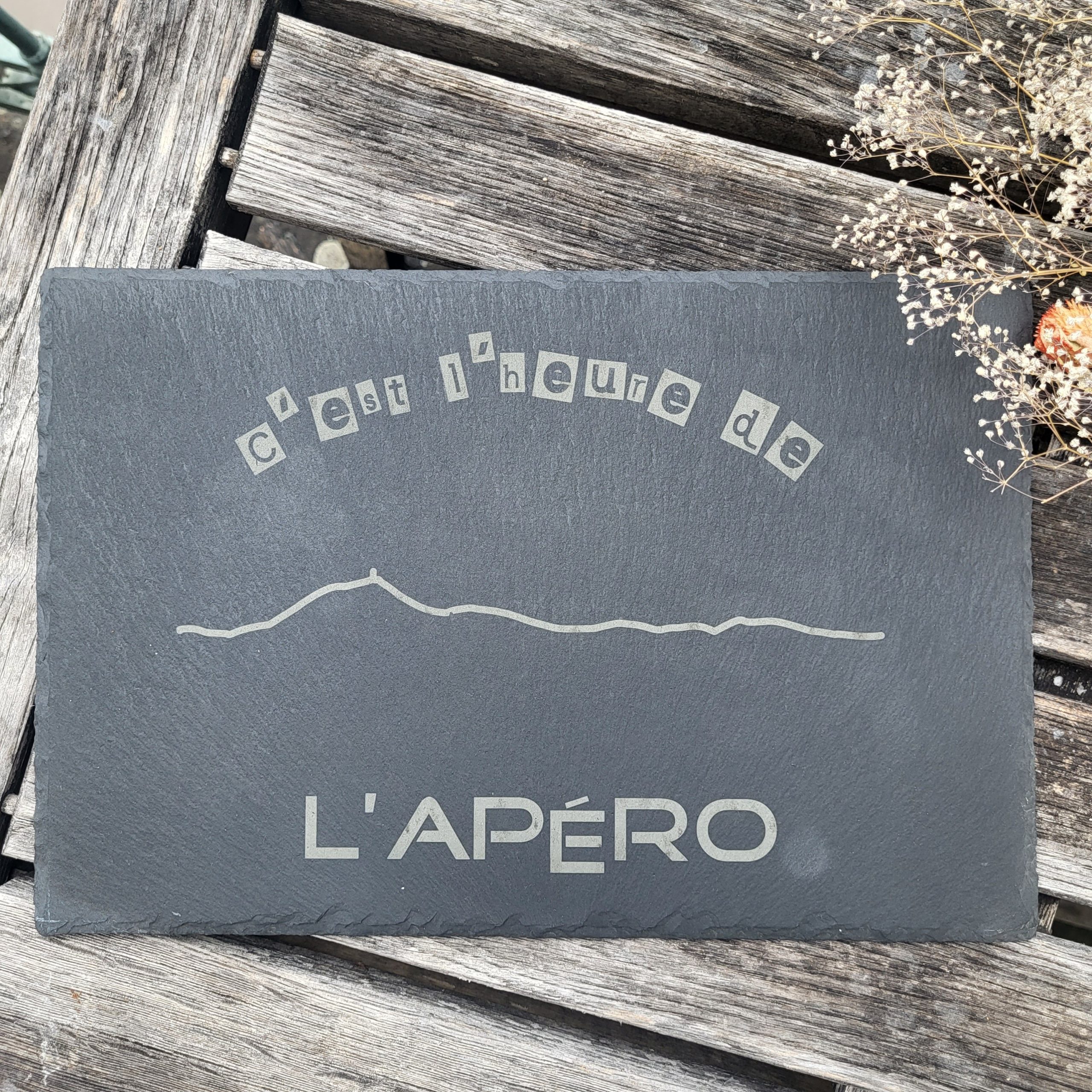 ⭐ Pièces uniques - Ardoise « C'est l'heure de l'apéro » - Skyline du Puy de Dôme
